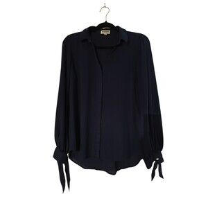 Express Portofino shirt Medium Navy Women's Top Sheer